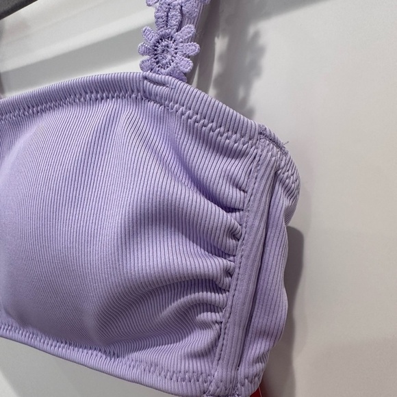 Xhilaration Ribbed Lilac Purple Daisy Bikini Top Bandeau Medium Coquette Beach - Picture 5 of 9